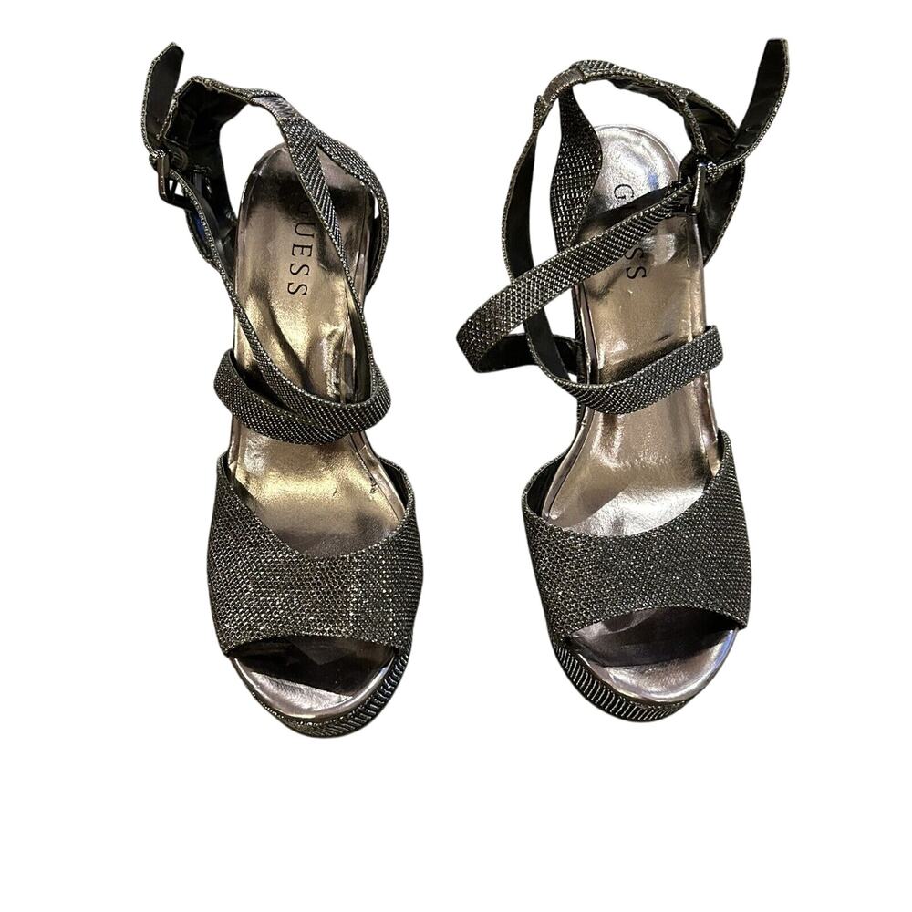 Guess Gray Shimmer Strappy Wedges Sandals Women's size 8.5M